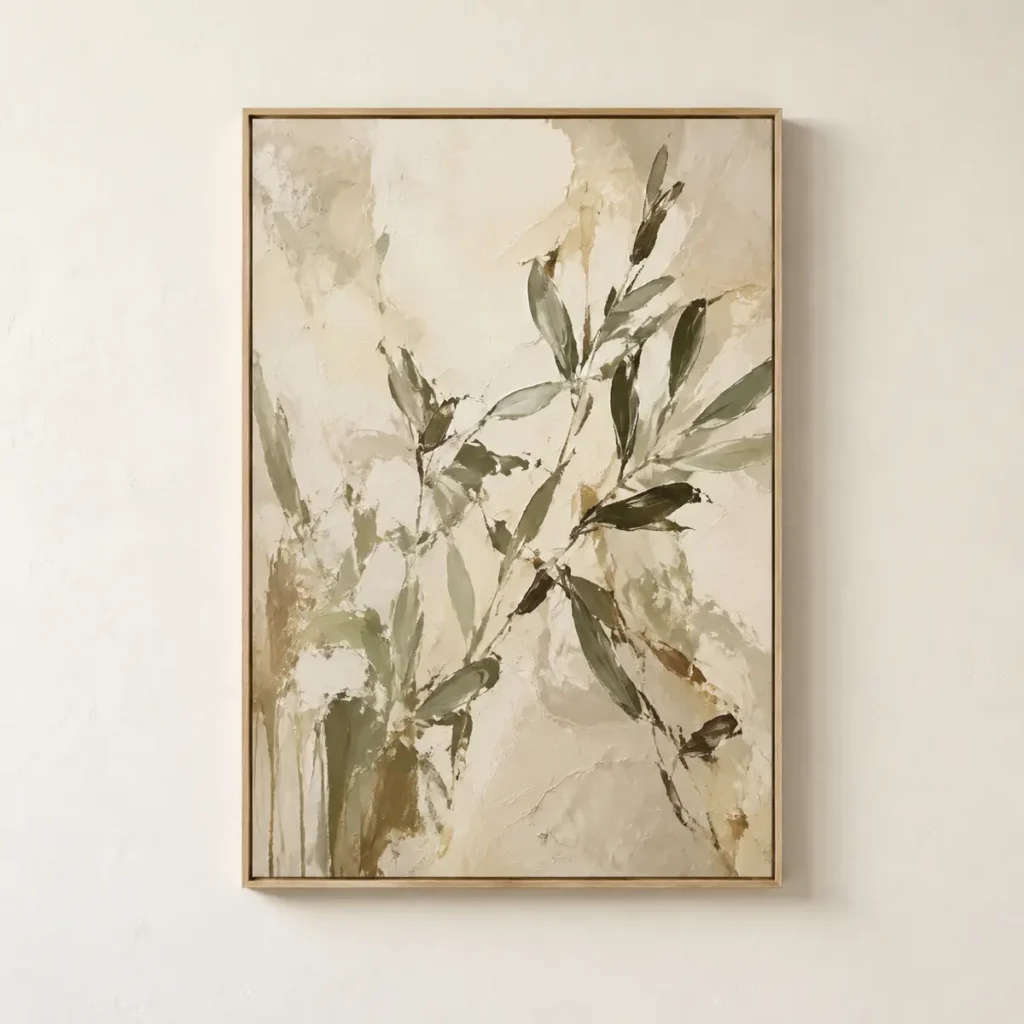 Olive Whisper – Sage Green Botanical Abstract Oil Painting