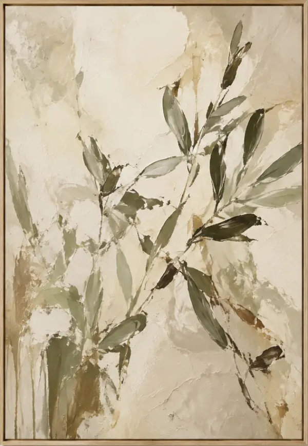 Olive Whisper – Sage Green Botanical Abstract Oil Painting