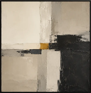 Quiet Axis – Black and Beige Geometric Abstract Oil Painting