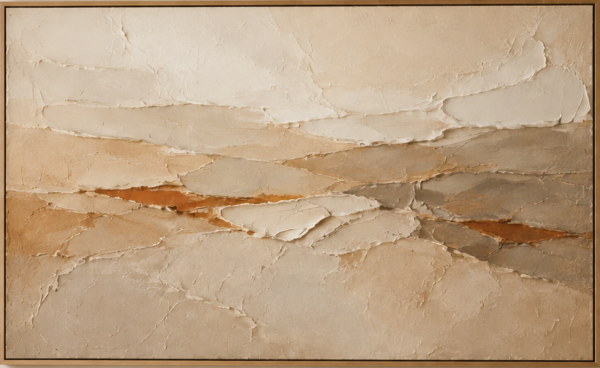 Quiet Confluence – Beige and Terracotta Textured Abstract Oil Painting
