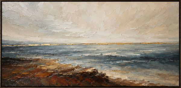 Golden Horizon – Blue and Terracotta Textured Abstract Seascape Oil Painting